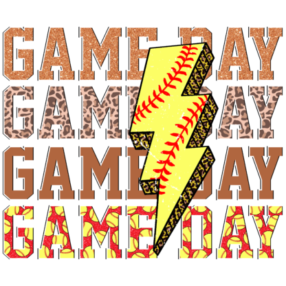 DTF Designs - Softball Gameday Lightning Bolt